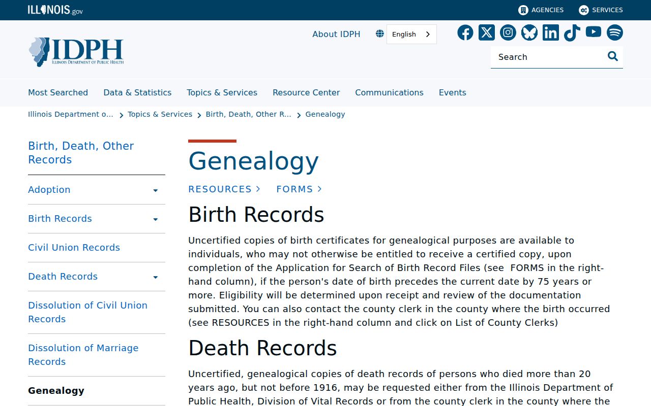 Illinois genealogy vital record access page for tracing Rockford previous residents